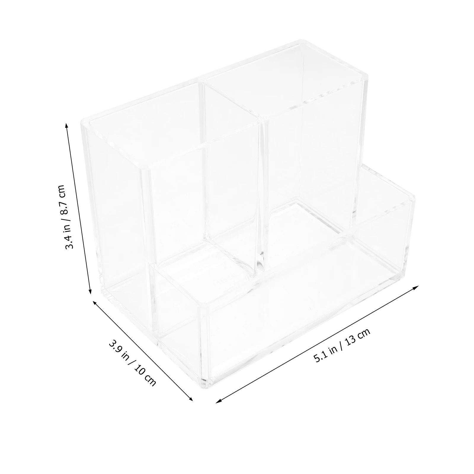 

Acrylic Pen Holder Desktop Storage Organizer Makeup Brush Container Multi-Functional 3 Compartment Office Supplies
