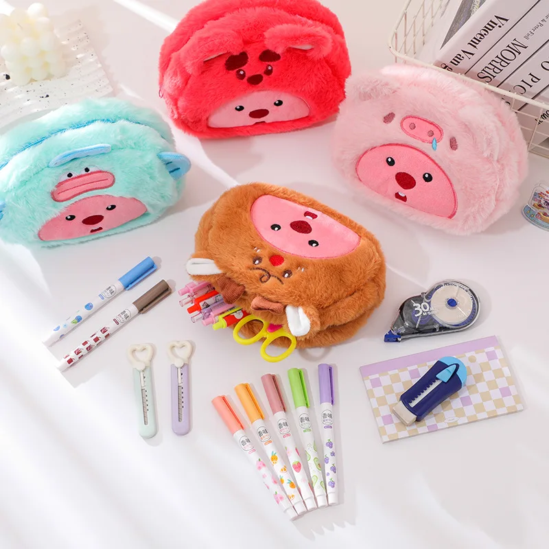 Cartoon Plush Pencil Bag Student Kawaii Storage Bag For Pen Cosmetic Brush Marker Pen Large Capacity Pen Case School Supply view 2