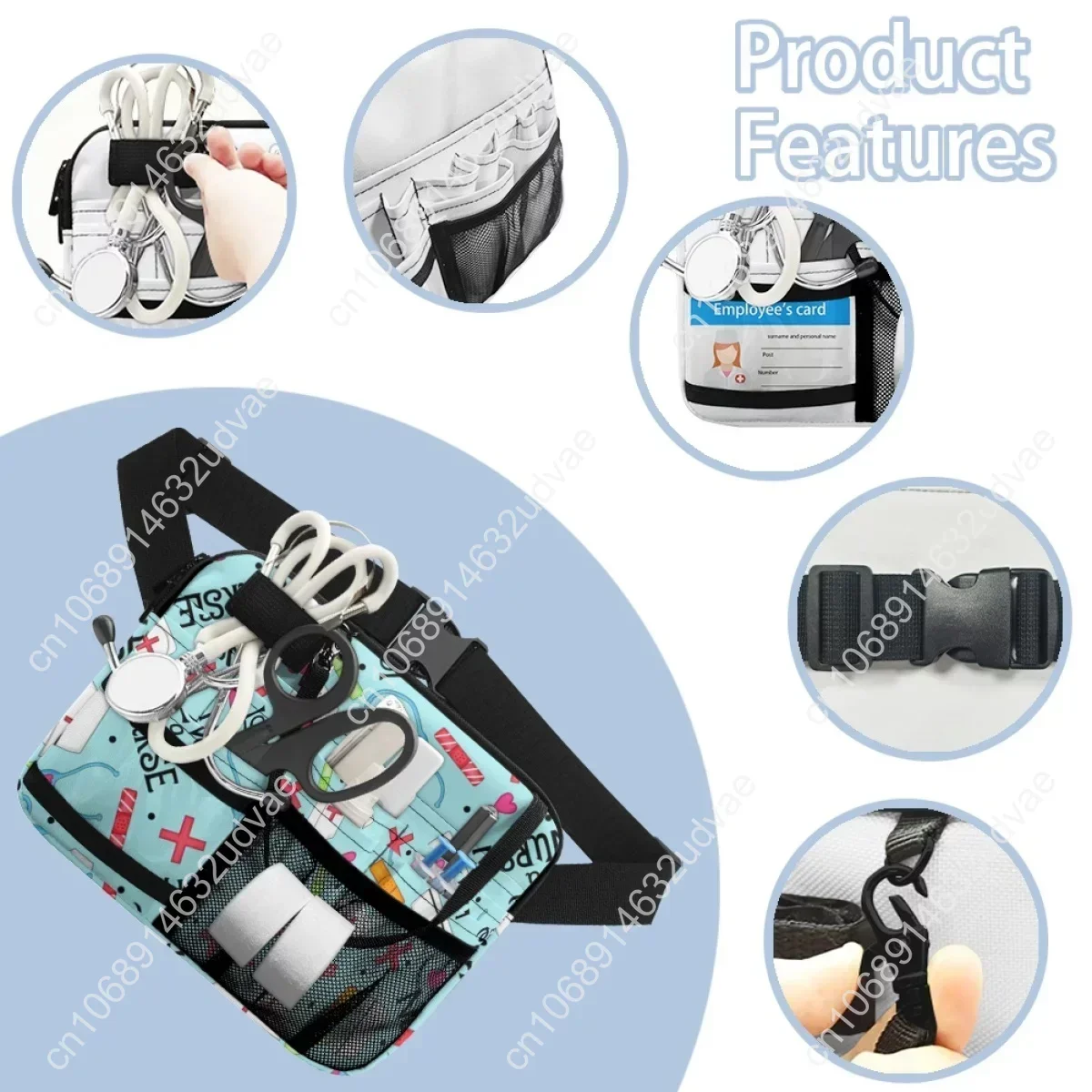 Portable Multi-Pocket Medical Pouch Nurse Stethoscope Printing Women Waist Bag Fanny Pack for Physician Assistants Pharmacists