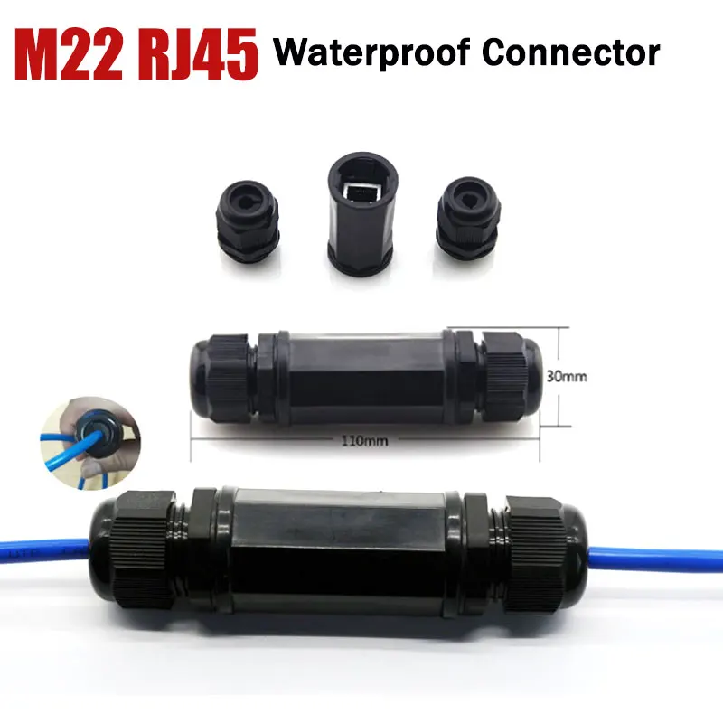 IP68 RJ45 M22 Connector Ethernet Network Wire Junction Box Straight Through Quick Docking Extended Joint Plug Waterproof Outdoor