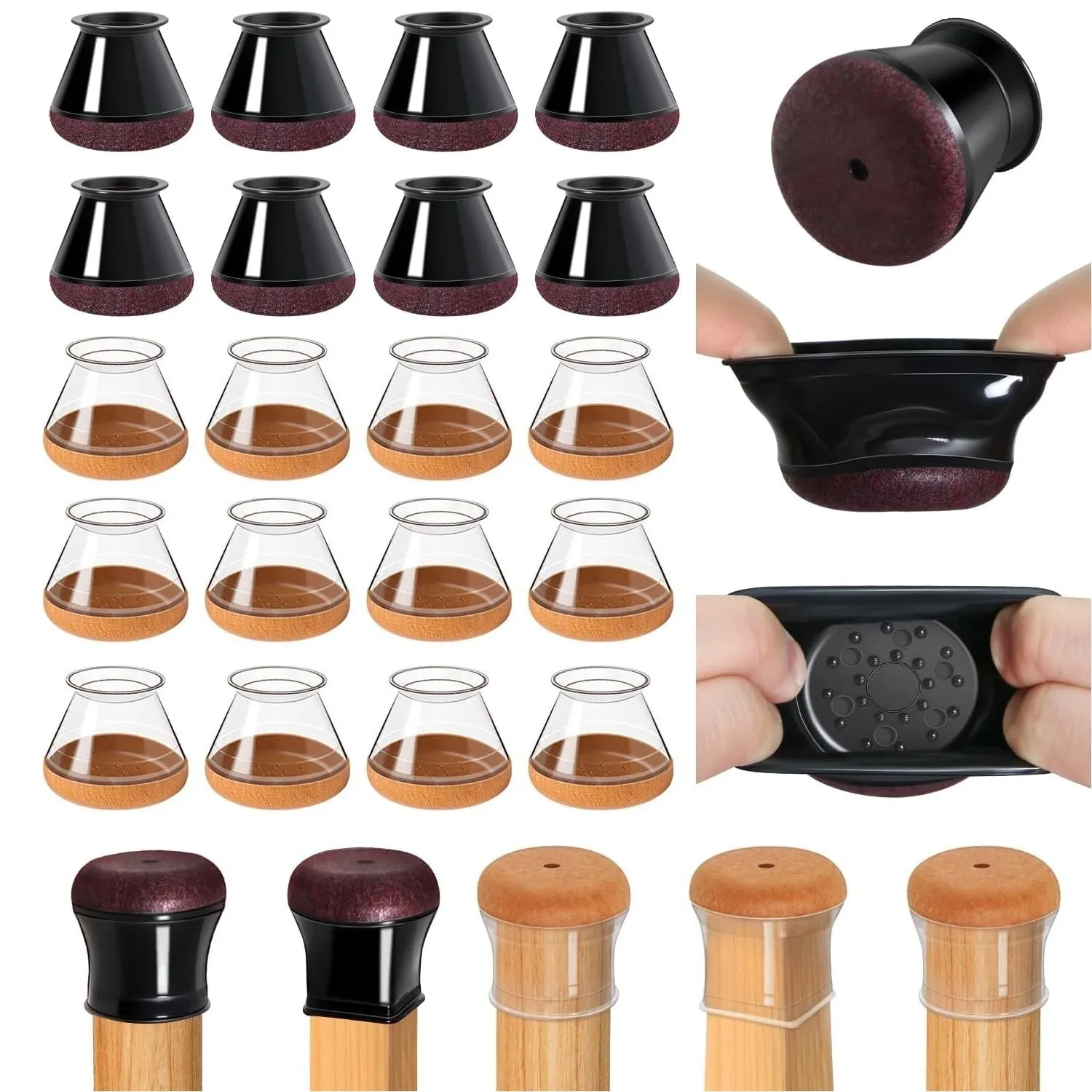 8/20 Pack Chair Leg Floor Protectors Felt & Silicone Caps Anti-Scratch Noise Reduction for Hardwood Floors