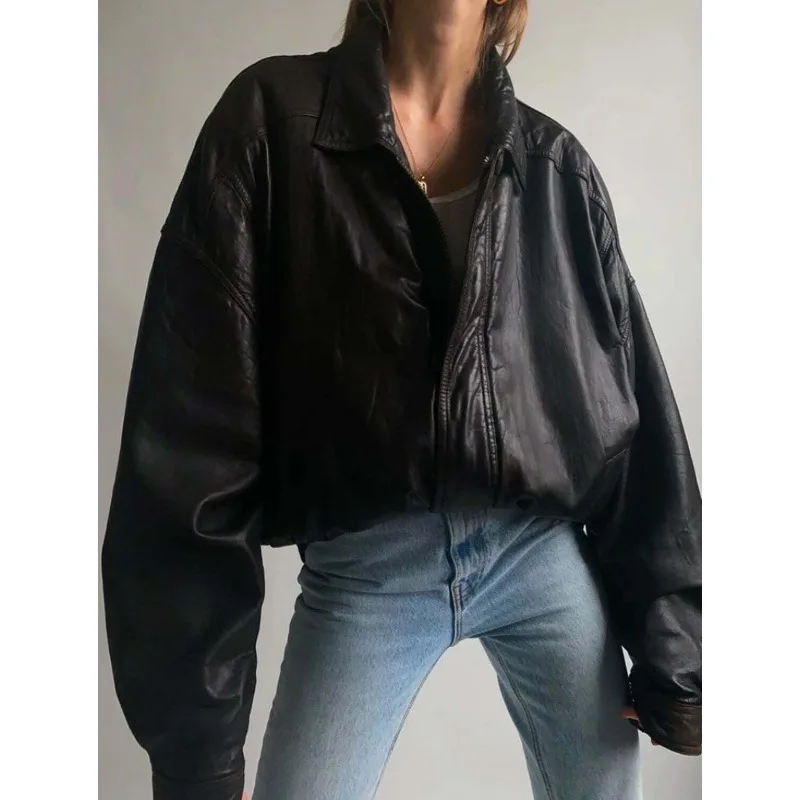 Women's 90% Fashion Leather Jacket Vintage Leather Extra Large Pilot Jacket Set Trench Coat for Women