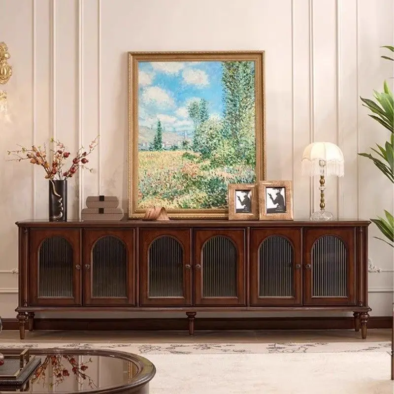 Medieval all-solid wood TV cabinet American retro storage Locker French floor Audio-visual TV