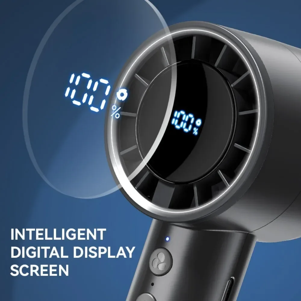 USB Rechargeable High-speed Fan Handheld Mini Turbo Fan with Hook and LED Digital Display 5-speeds Wind Adjustable Portable Fan