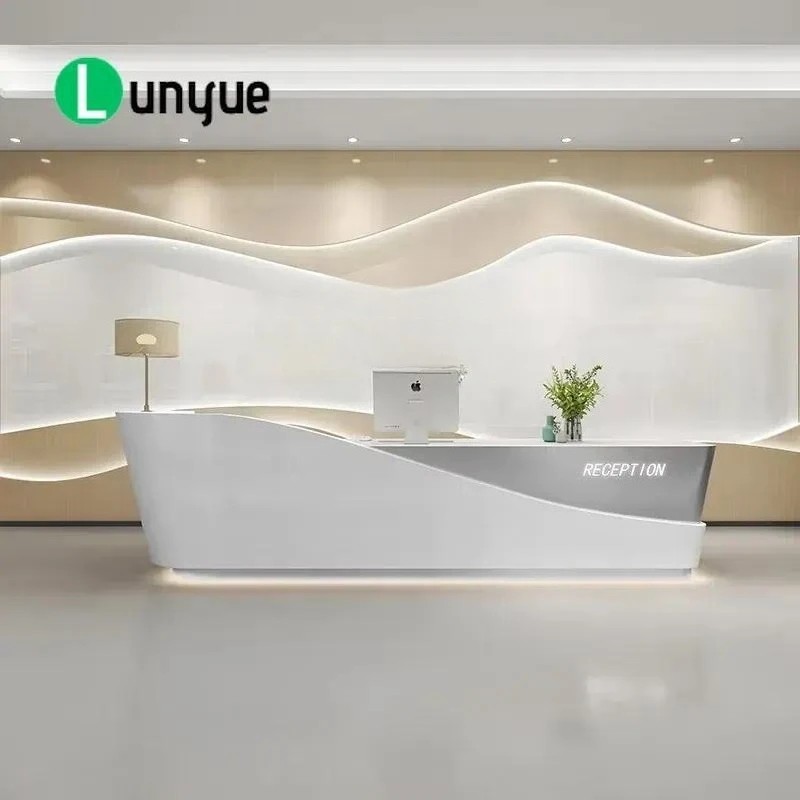 Modern Wood Reception Desk Commercial Office Front Counter Lobby Furniture for Beauty High Quality ODM Custom