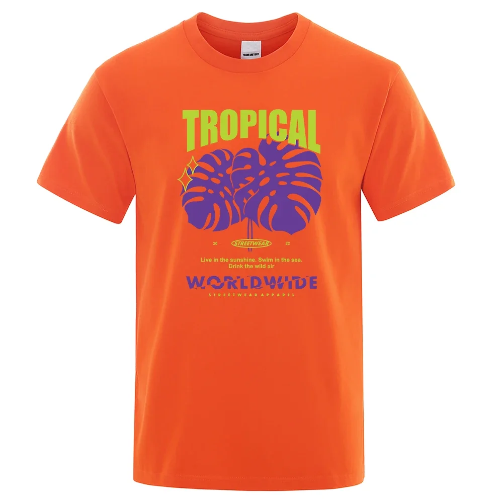 Tropical Leaf Worldwide Creative Prints T-Shirt Men Casual New Tee Clothes Cotton Summer Tops Breathable Oversized T-Shirts 2024