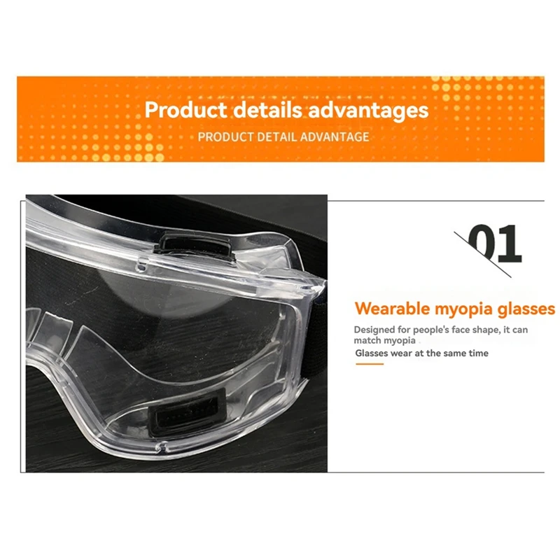 6PCS Safety Goggle Anti Splash Dust Proof Work Lab Eyewear Eye Protection Industrial Safety Glasses Clear Lens