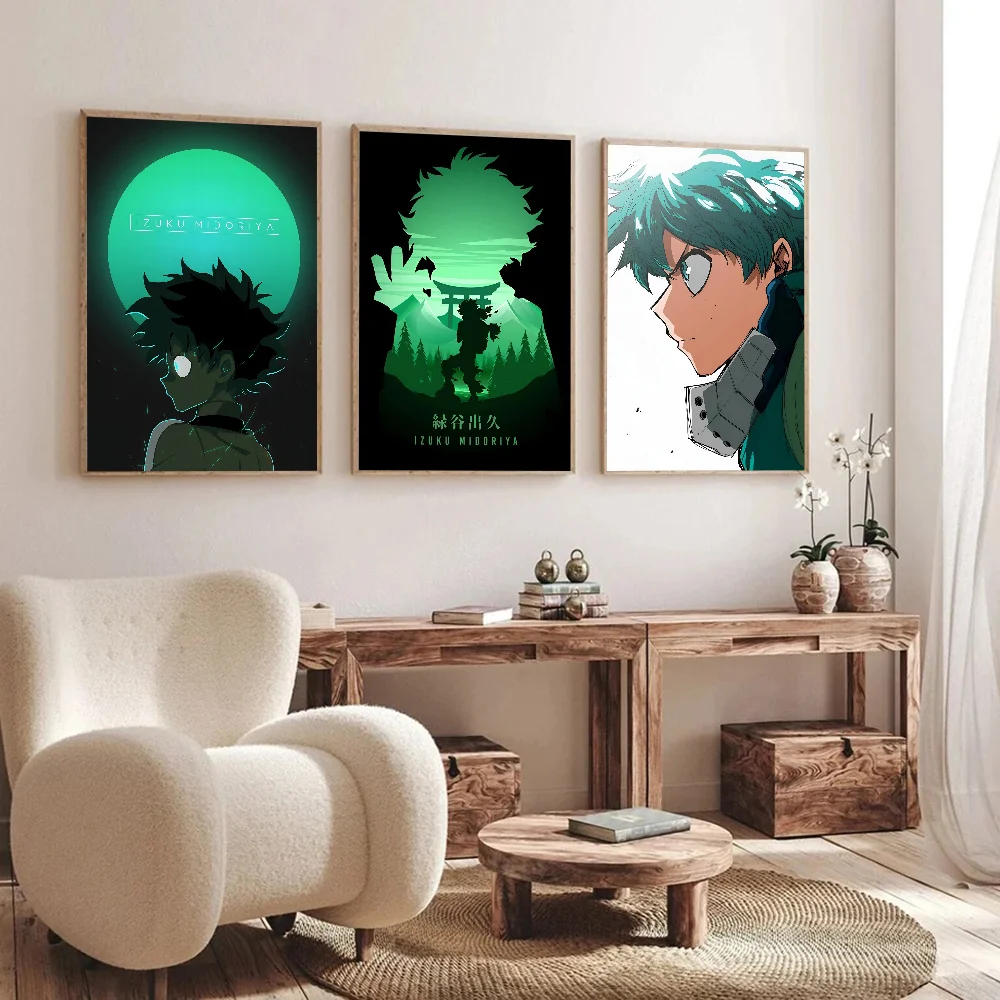 My Hero Academia Midoriya Izuku Poster Self-adhesive Art Waterproof Paper Sticker Coffee House Bar Room Wall Decor