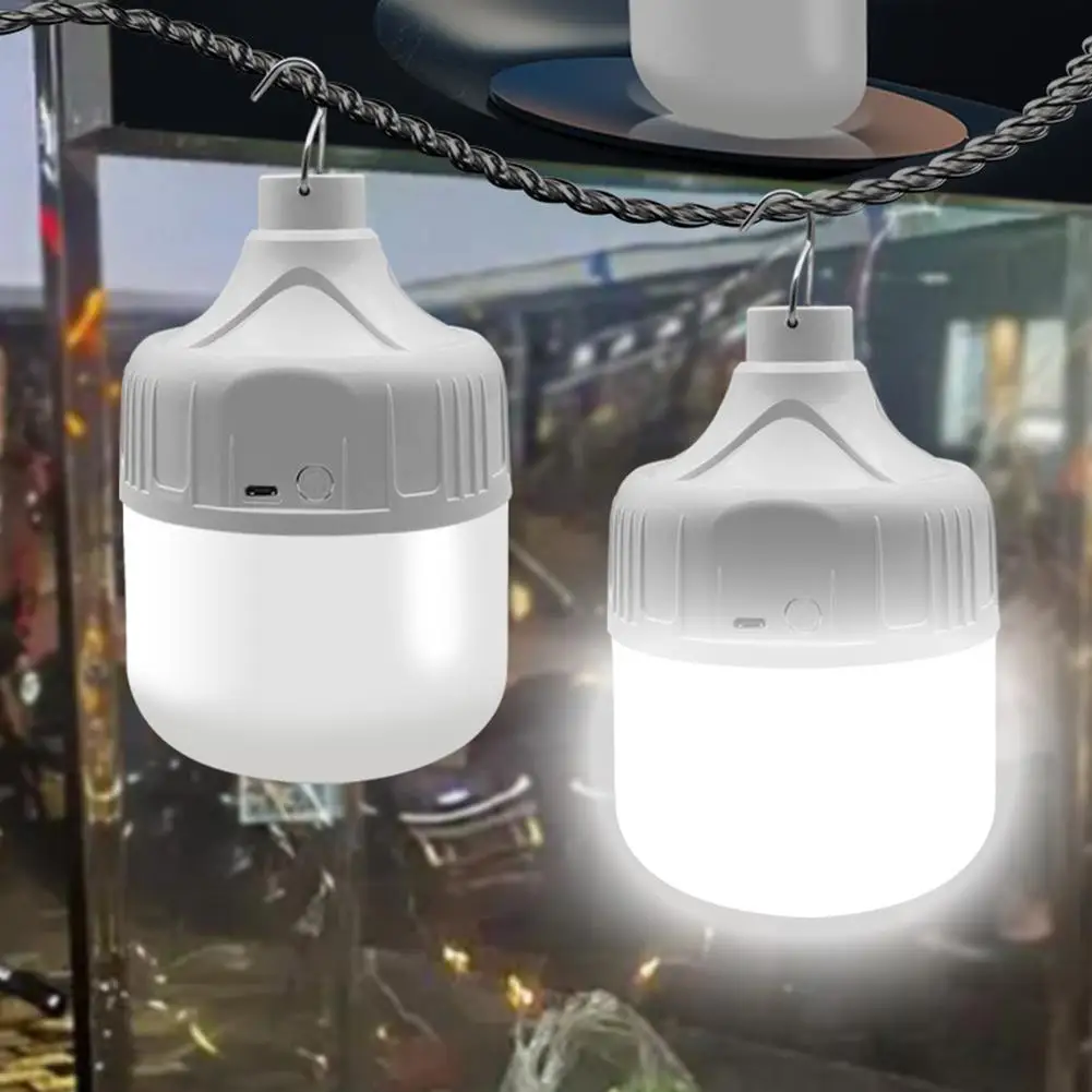 USB Rechargeable Camping Light Bulb Portable LED Emergency Lantern with Hook Waterproof Dimmable Camping Lamp for Tent/ Hiking
