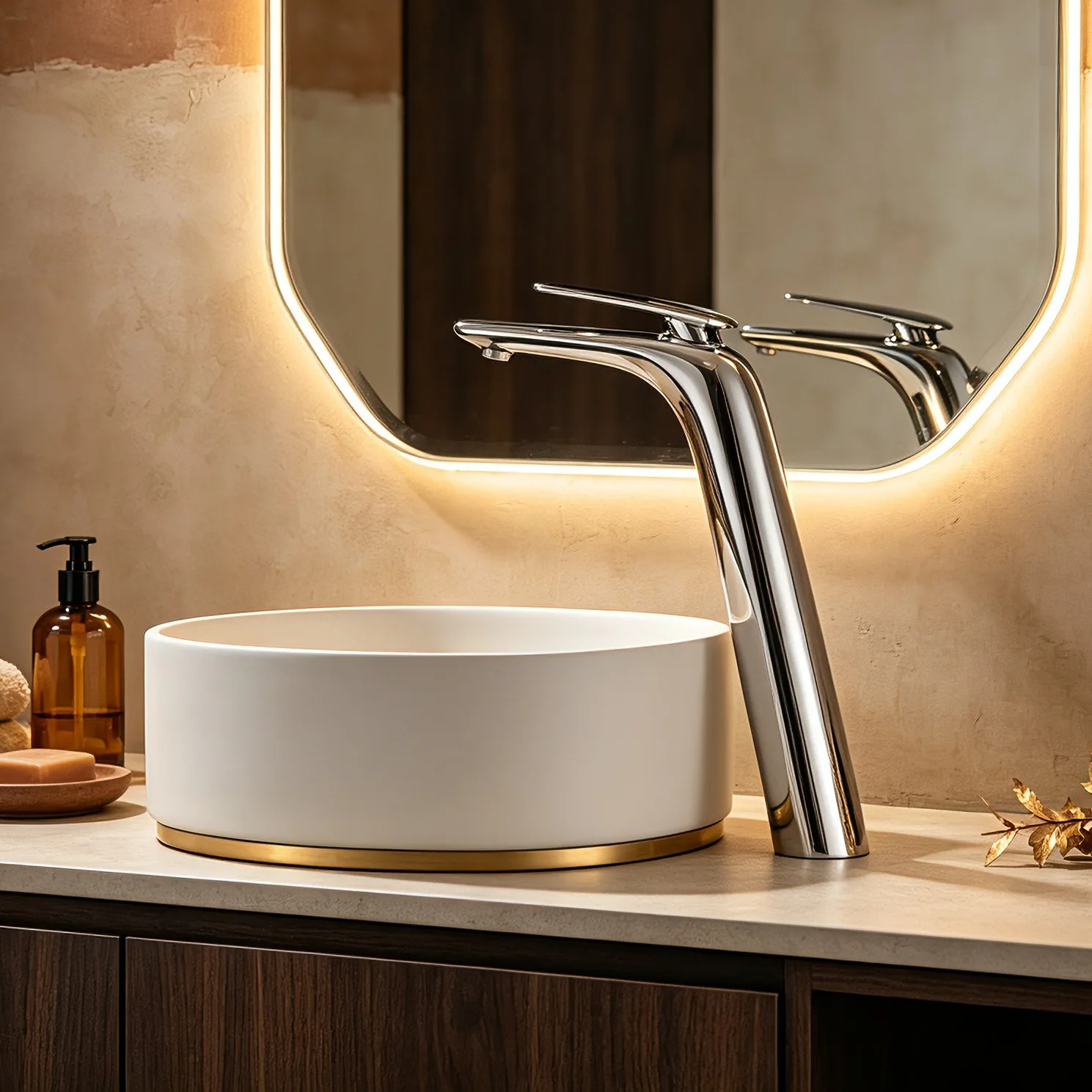 Bathroom High Basin Faucet Hot and Cold Brass Lavatory Sink Faucet  Bathroom Sink Taps Brass Single Brush Gold Sink Mixer
