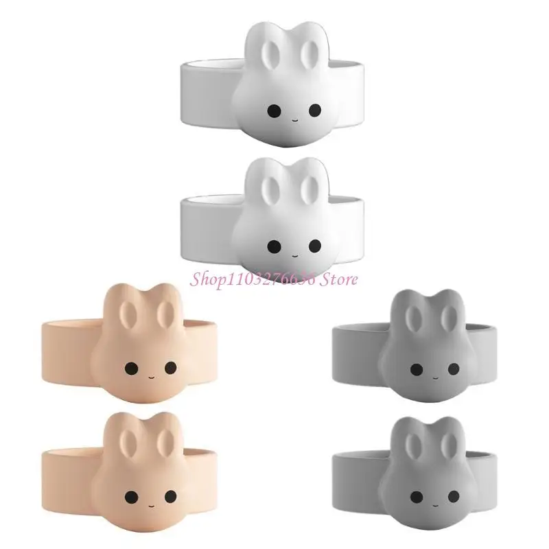 R6FD 2pcs Cartoon Rabbit Spoon Non-Stick Ring Milk Powder SpoonScoop Holder Ring Baby Tableware Product Spoon Fixer
