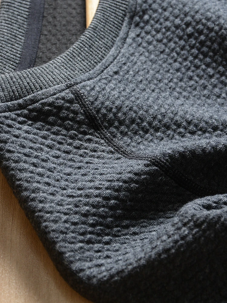 Men's round Neck Hoodie Sweatshirt Quick Dry Breathable Thermal Outdoor Middle Layer Honeycomb Texture Substitute Model