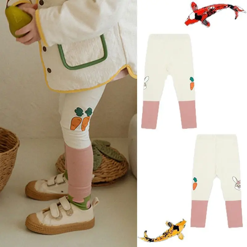 

Jenny&Dave Spot 2024 Spring New Children's Casual Pants Cartoon Flower Print Spliced Bottom Pants for Small and Medium Children,