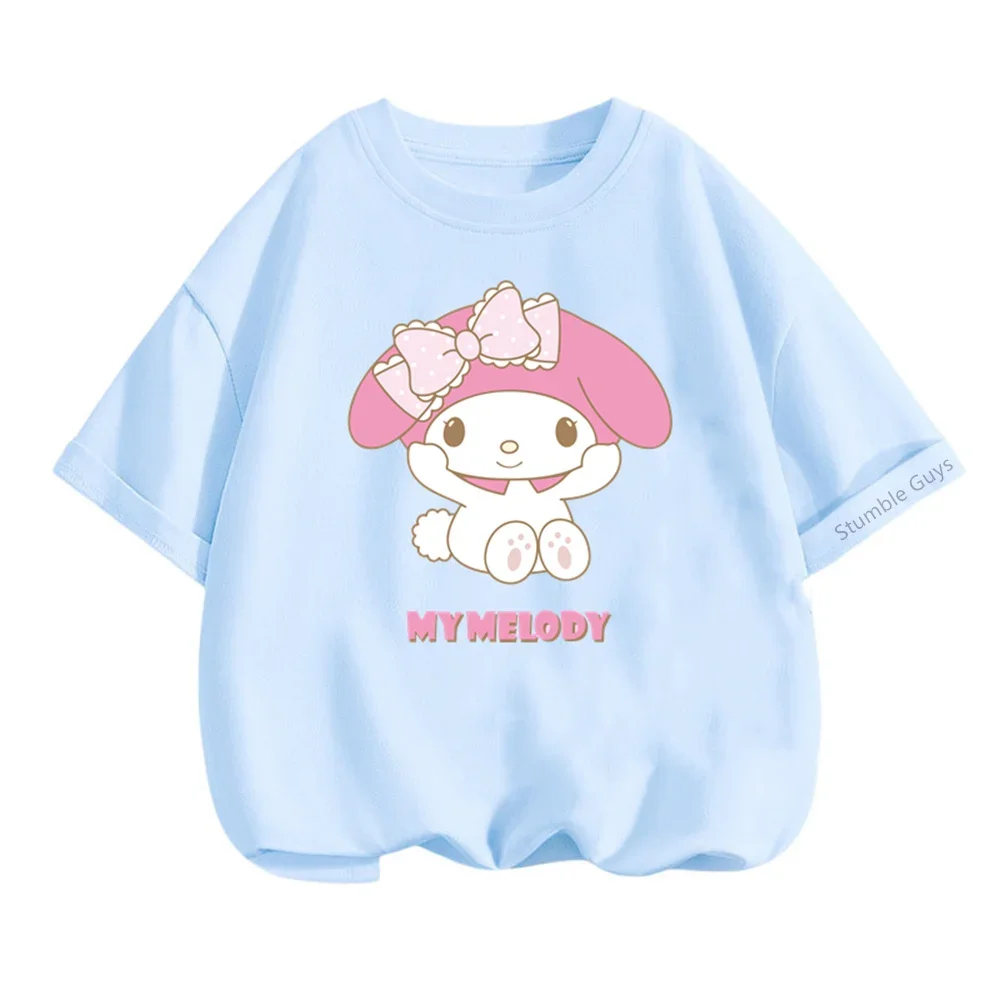 

Модная футболка Sanrio Kawaii My Melody для детей от 3 до 14 лет, летняя повседневная одежда с короткими рукавами для мальчиков и девочек