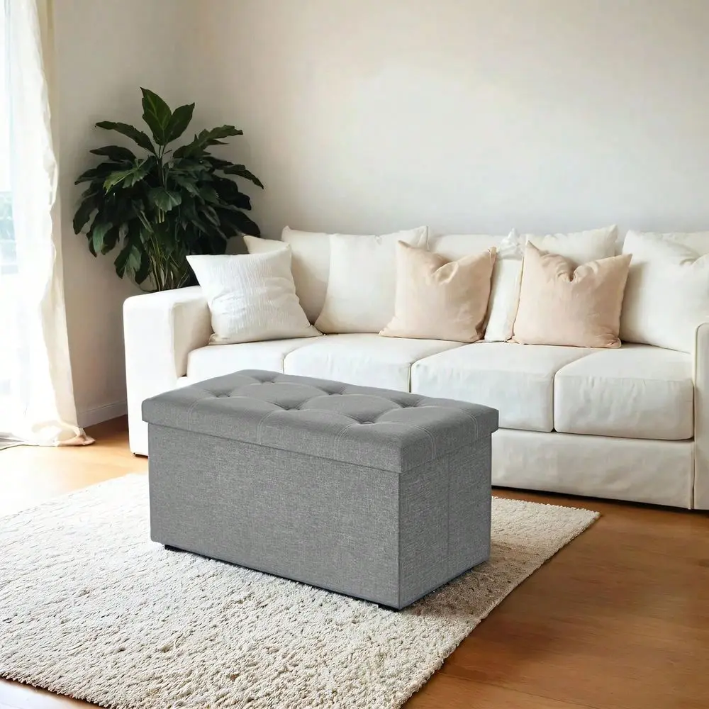 

Collection 30 Inches Ottoman Storage Bench, 21 Gal. Folding Chest With Breathable LinenLook Fabric, Load To 660 Lb, For Entr