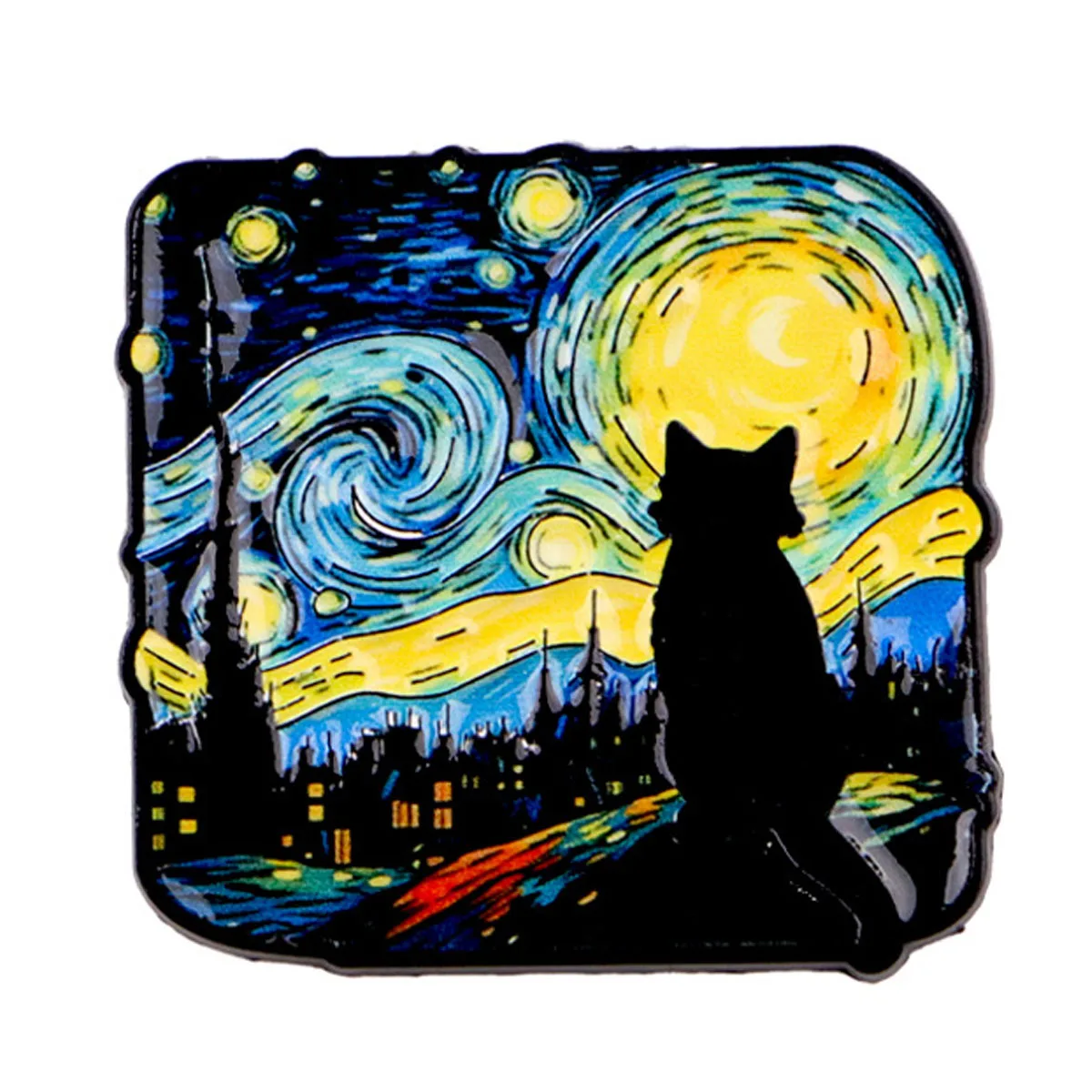 Enamel Pins Creative Van Gogh Starry Night Oil Painting Black Cat Style Lapel Pins Badges Clothing Accessories Fashion Jewelry