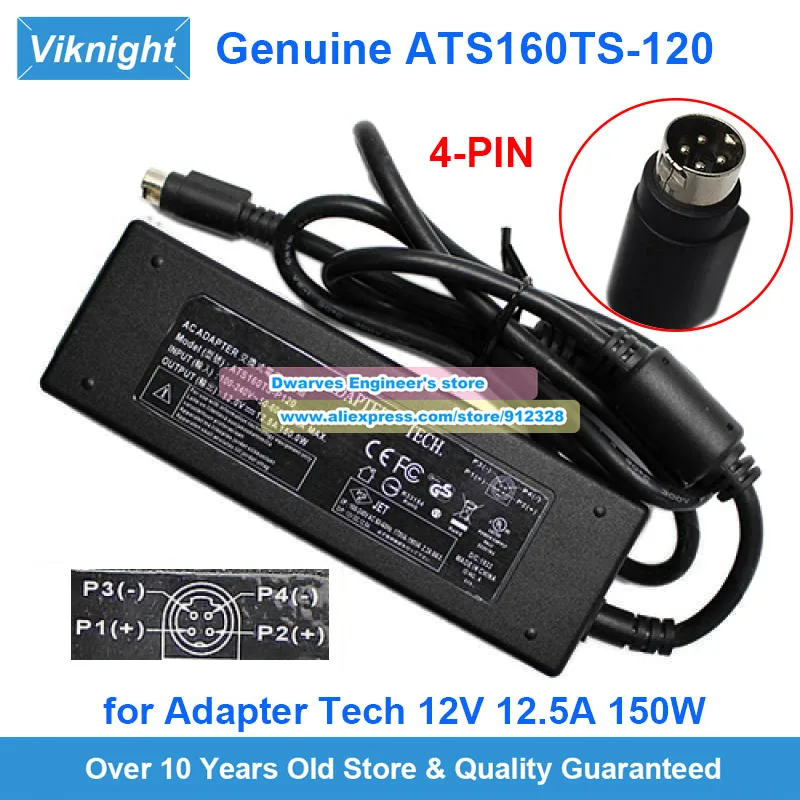 

Genuine Adapter Tech ATS160TS-120 STD-12125 AC Adapter 12V 12.5A 150W 4 Pins Power Supply