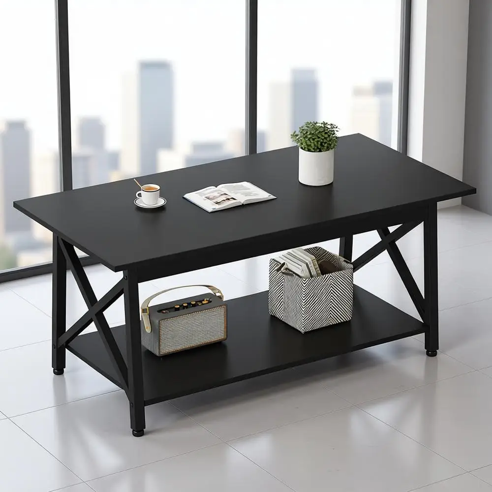 

Black Coee Table with Storage Shel 39 inch, 2 Tier Recular Center Table or Living Room,ern armhouse Small Table or Home Oice,Eas