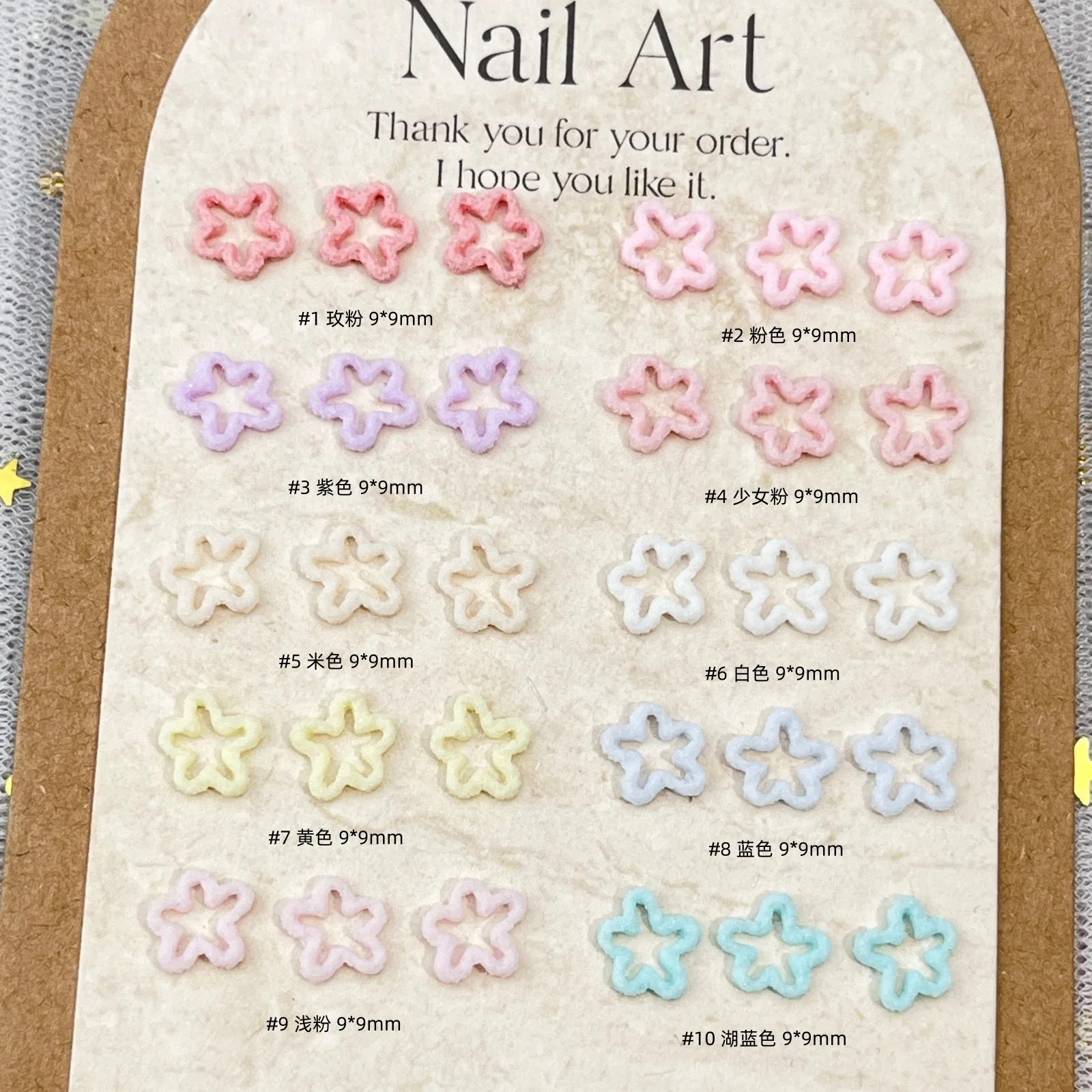 50pcs Cute Irregular Hollow Flower Nail Charms Macaron Color Star Heart Cloud Resin DIY Press On Nail Art Decor Accessories