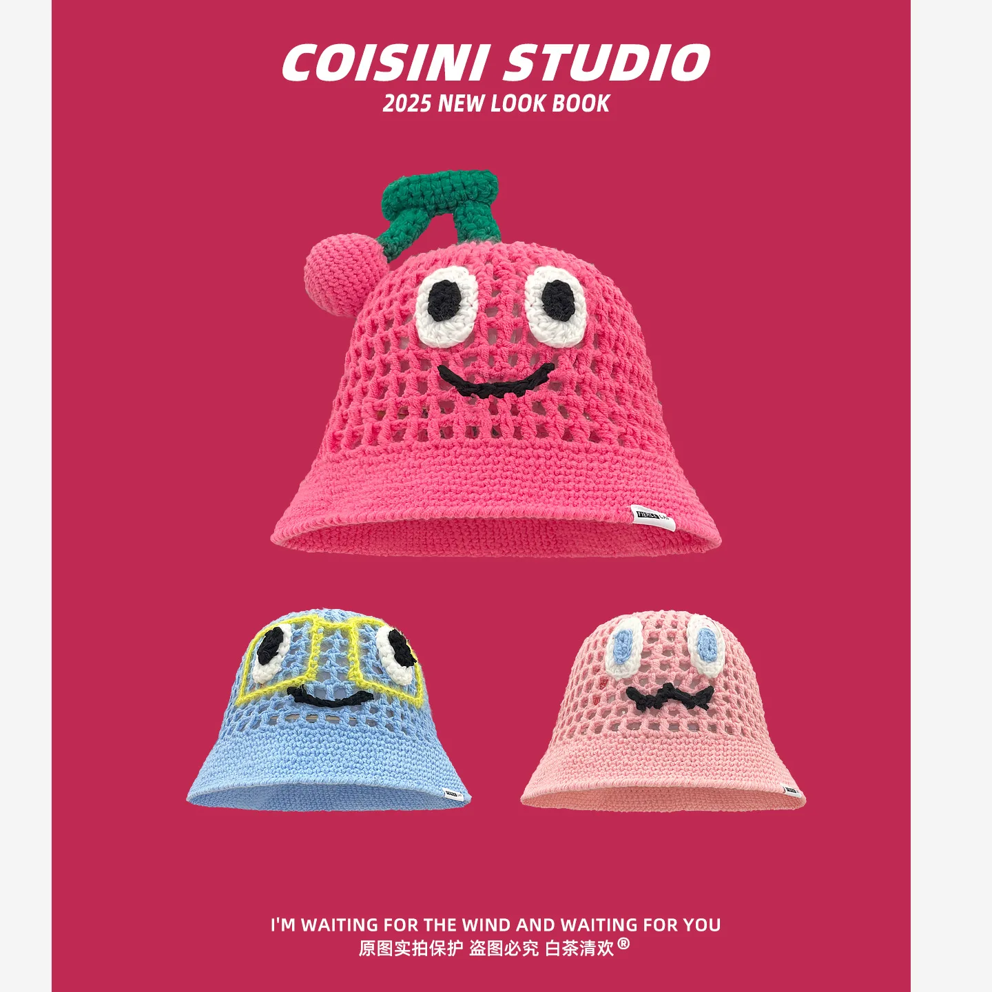 Cute Cherry Woolen Hat Hugger Toque Cap Stocking Head Watch  Children Summer Women Girl crocheted Fisherman 8M68