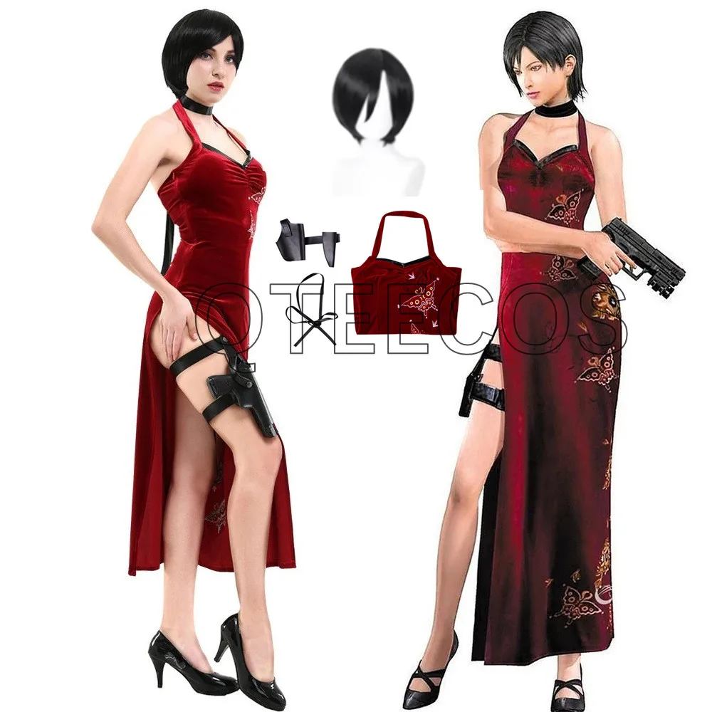 Ada wong cosplay vestido uniforme halloween traje de natal feminino renda vermelha cheongsam lingerie terno filme serviço secreto roupas