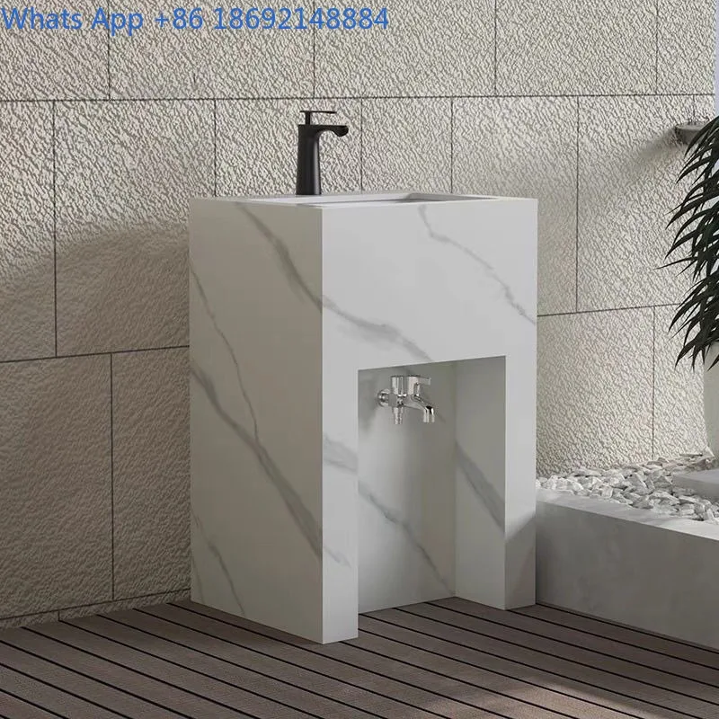 

Integrated Rock Slab Standing Column Wash Basin Outdoor Balcony Sink Countertop Basin Floor-standing Bathroom Wash Basin
