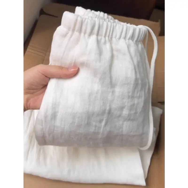 White Linen Wide Leg Pants for Women Spring Summer Thin Loose Casual Straight Trousers Trendy