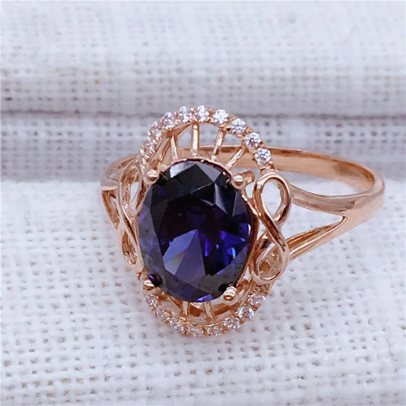 Female Plated 14K Rose Gold 585 Purple Gold Blue Gem Rings for Women Fashion Dazzling Wedding Engagement Ring Jewelry