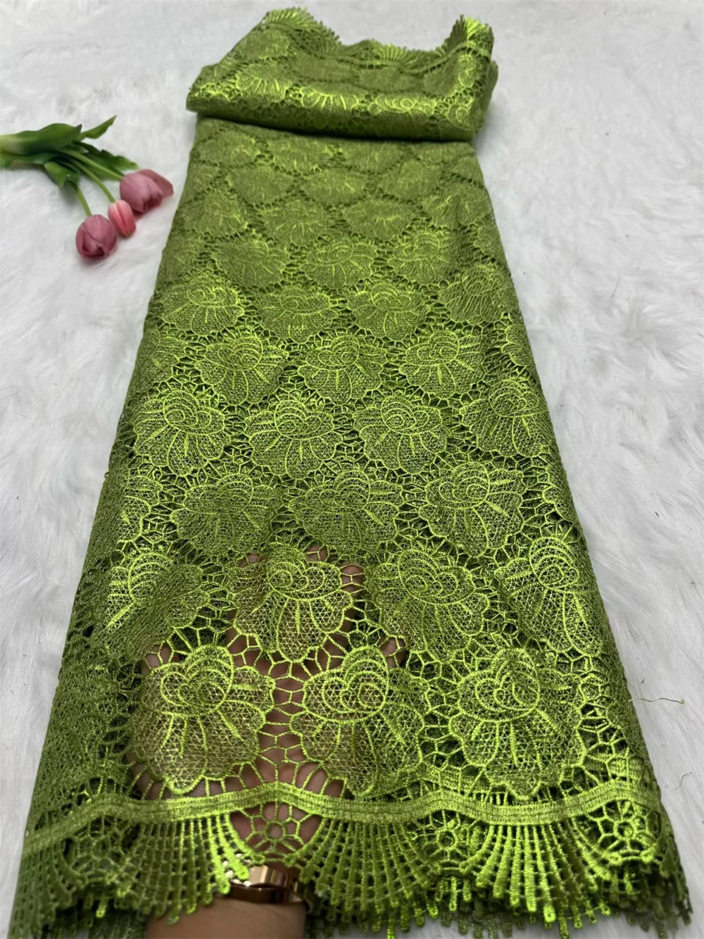 5 ярдов, нигерийский высококачественный оранжевый гипюровый шнур, кружевная ткань, африканская сетка, молочная шелковая вышивка для платьев Hm44-1