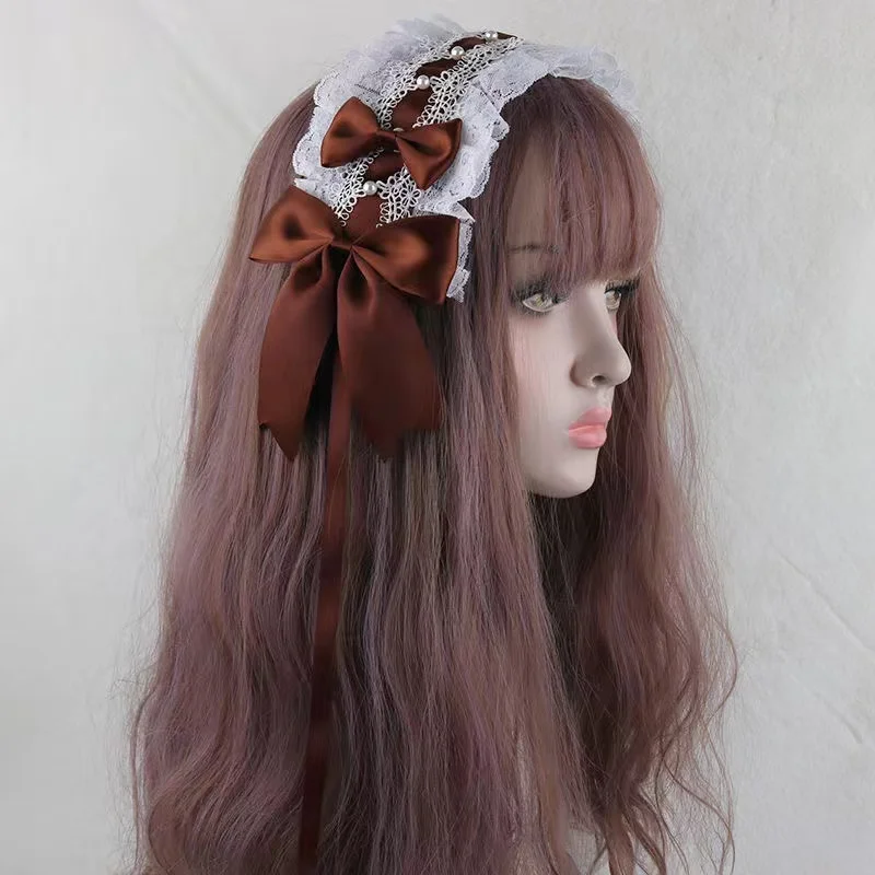 Cinta de encaje para el pelo estilo Lolita, Diadema con lazo, tocado Kawaii, accesorios para Cosplay