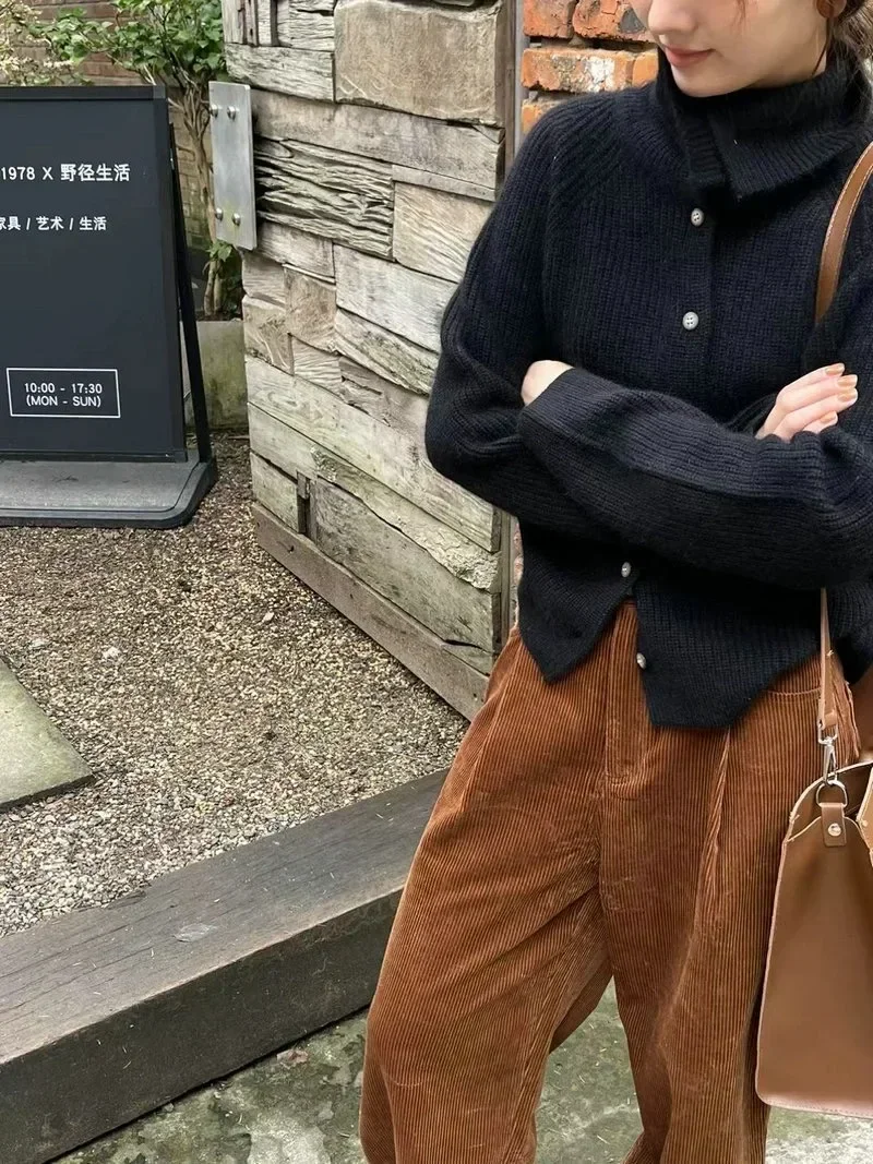 2024 Turtleneck Cardigan Ladies Sweater Autumn and Winter Loose Thickened Sweater Knitted Coat