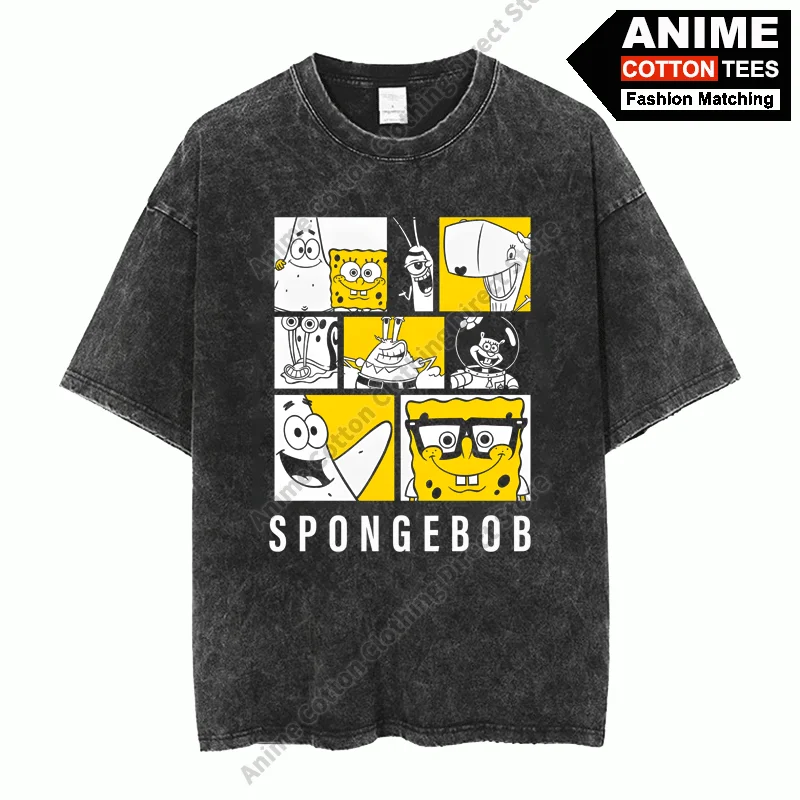 SpongeBob SquarePants T Shirt Cotton Washed Vintage Oversized T-shirt Tops y2k Harajuku Hip Hop Street Unisex Casual Loose Tees