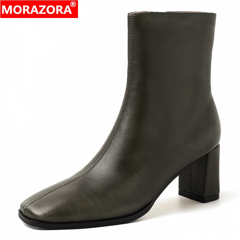 TOTOMELA Plus Size 34-42 New 2024 Genuine Leather Boots Square Toe High Heels Ankle Boots Autumn Winter Office Dress Shoes