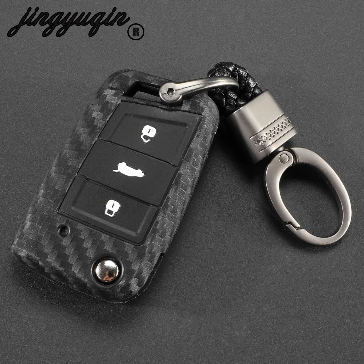 jingyuqin carbon Silicone Car Key Case For VW Polo Golf 7 Tiguan Skoda Octavia Kodiaq Karoq SEAT Ateca Leon Ibiza 2015 2016