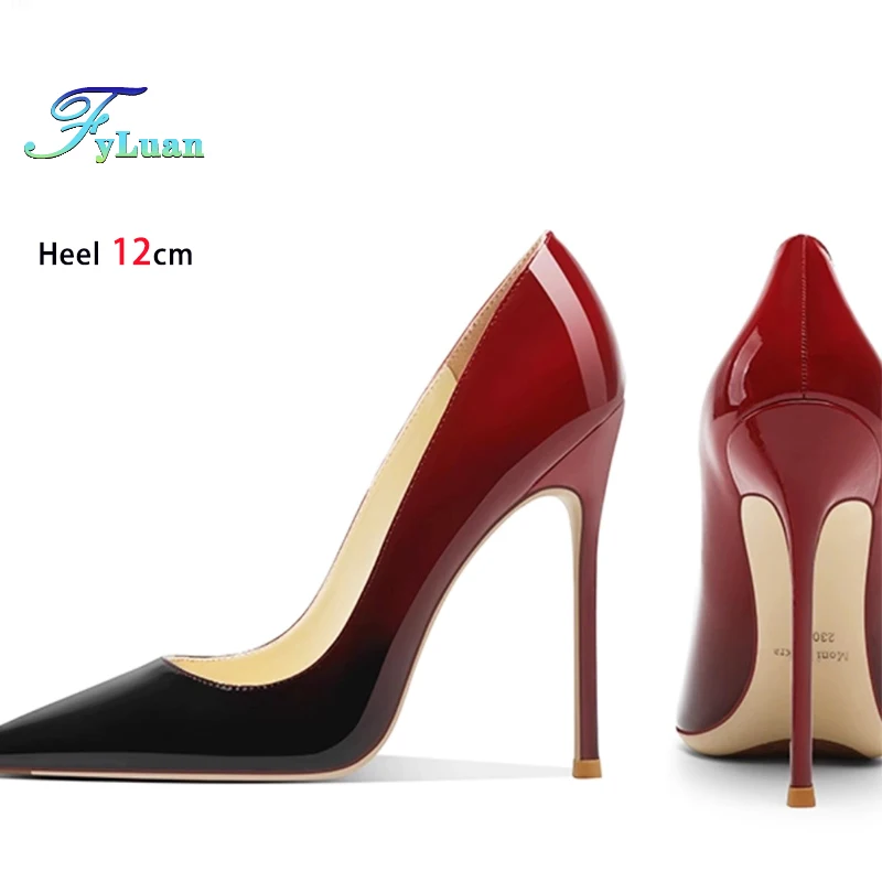 

Модные женские туфли из лакированной кожи черного и красного цвета с градиентом на высоком каблуке, пикантные профессиональные туфли на шпильке с острым носком
