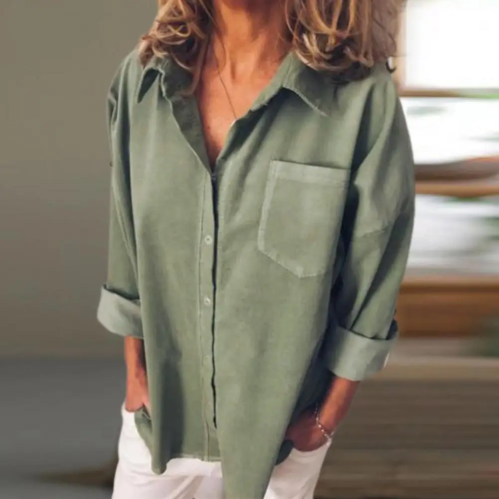 Summer Women Fashion Blouse Lapel Neck Long Sleeve Shirt Femme Casual Loose Work OL Tops Tunic Oversized Solid Blusas