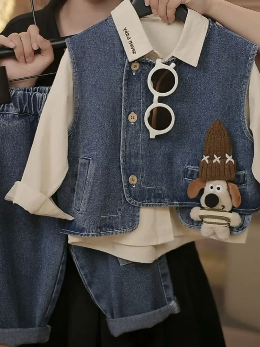 カジュアルコットンジーンズ3点セット-男の子用-秋服-おしゃれでスタイリッシュな子供服-春秋シーズンの必需品