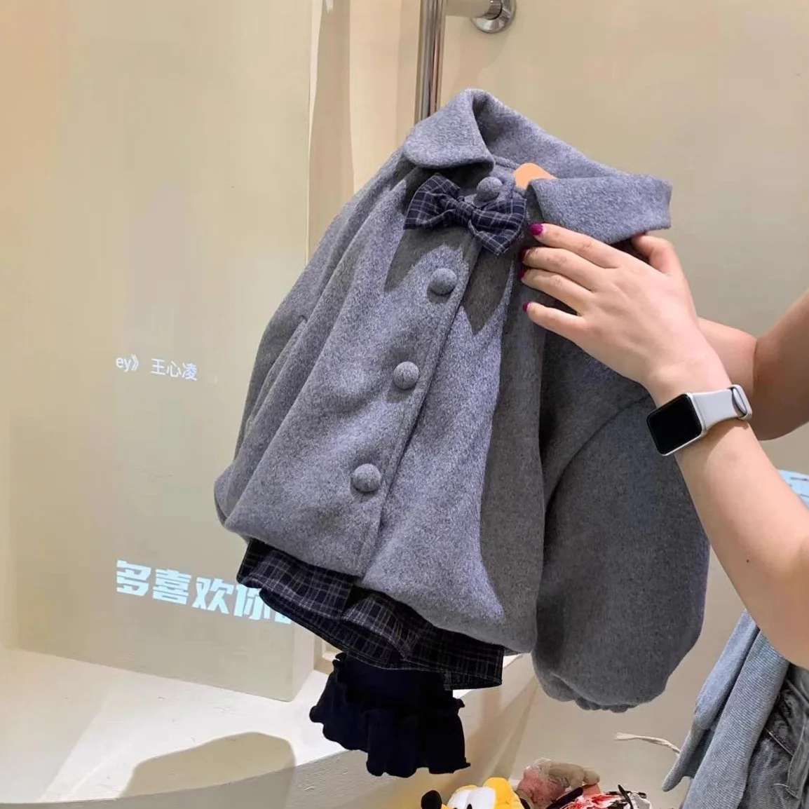 

Шерстяное пальто, пуховик, верхняя одежда, брюки, студенческий стиль, осень-зима 2022, хлопковая заколка для маленьких девочек, галстук-бабочка, сращенная клетчатая милая