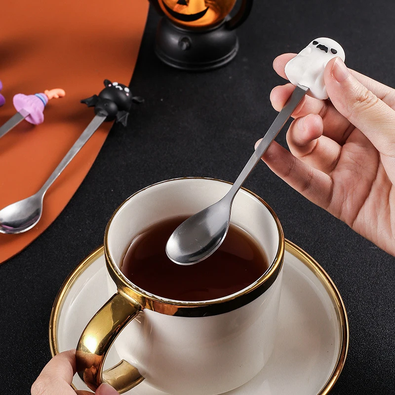 Halloween Gifts Stainless Coffee Spoons Fork Party Witch Ghost Witch Ghost Bat Dining-table Cutlery Party Supplies Souvenirs