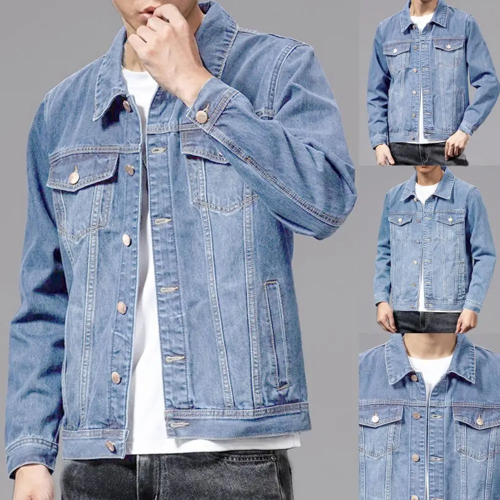 Great  Spring Jacket Outwear Pure Men Coat Multi-pockets Denim Men Jacket for School