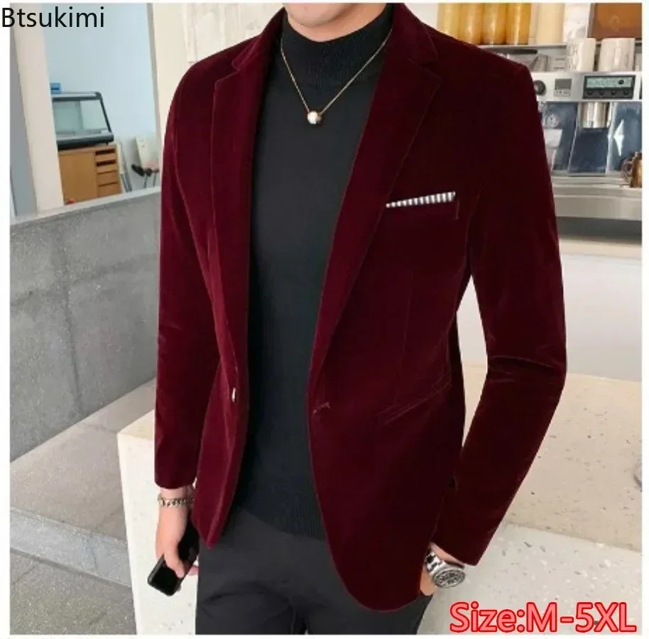 

New 2025 Men's Fashion Elegant Suit Coats High Grade Business Party Formal Suit Tops Men Slim Single Button Blazers Big Size 5XL