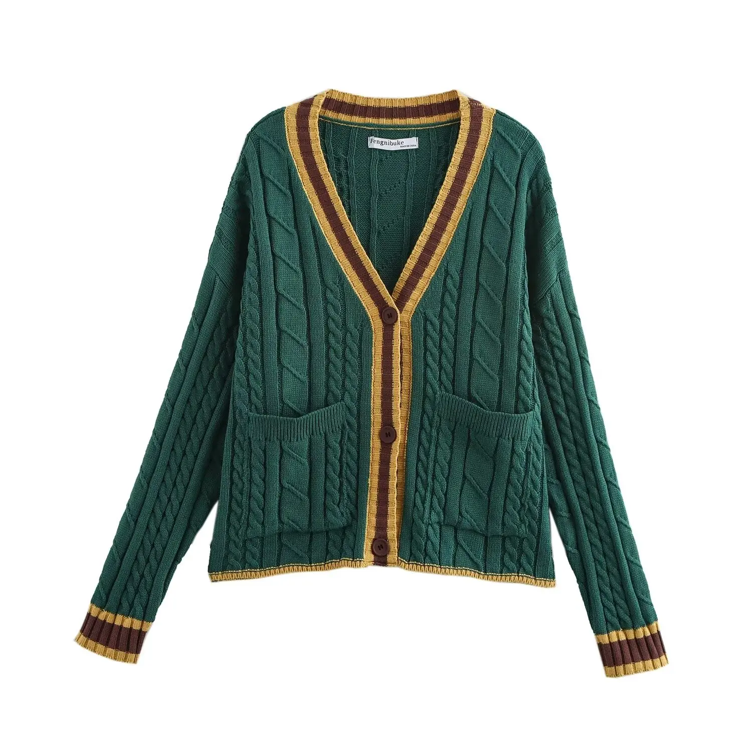 

WMXZ Autumn Winter V-Ne Patch ket Knitted Jaet Loose Versatile Commute Sle Long Sve Regular Length Open Cardigan