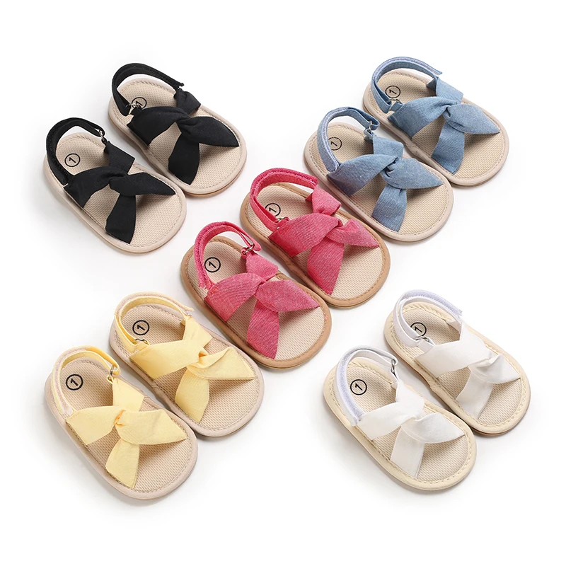 Baby Girl Summer Sandals, Casual Solid Color, Princess Flat Bottom with Bow, Open Toe, Shoe Set Design, PU Fabric, Cloth Bottom,