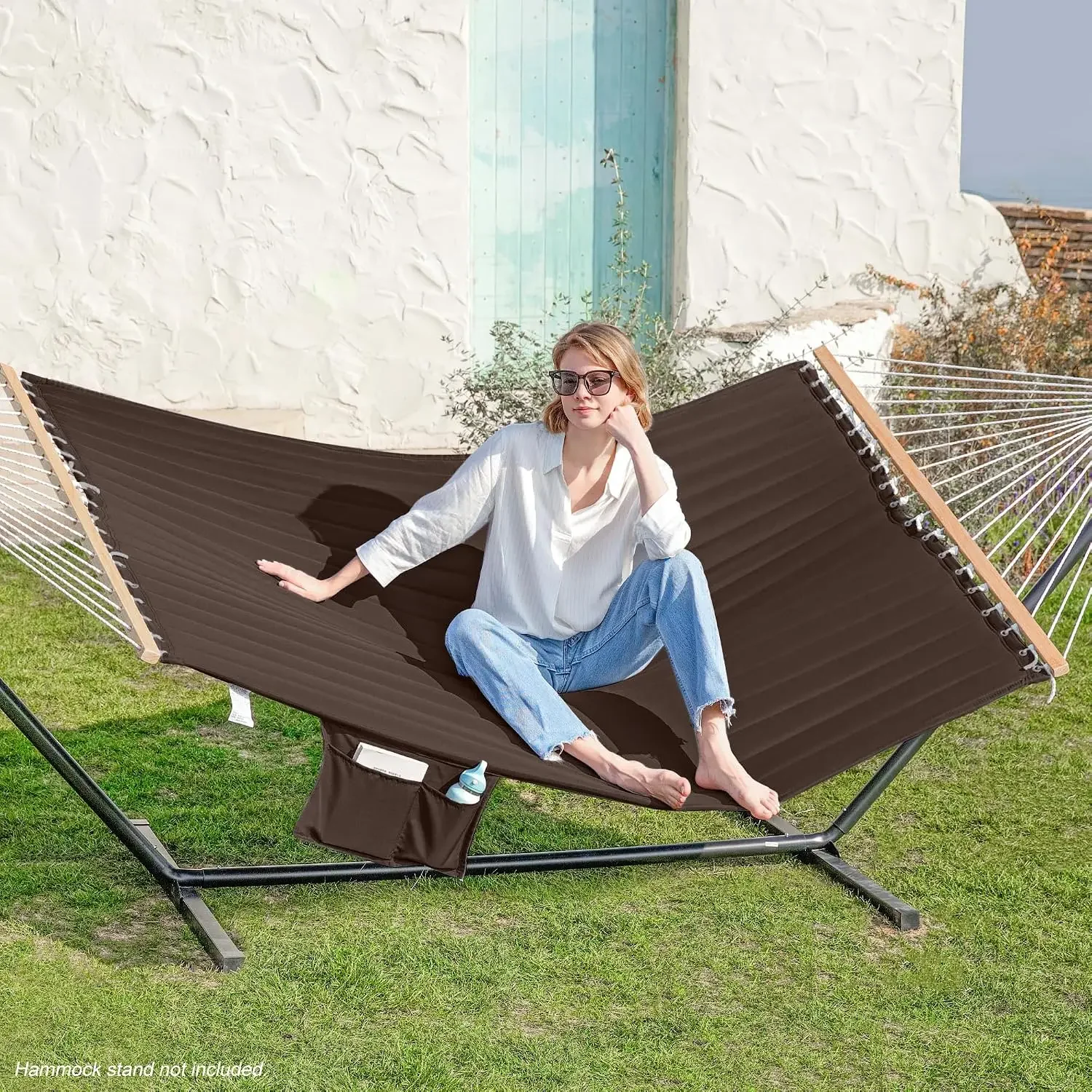 2 Person Hammock with Stand for Outside, Heavy Duty Steel Stand | 12 Ft, 475 lbs, Balance Ropes, Hardwood Spreader Bar, Large