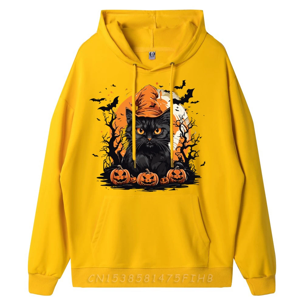 Costume de chat d'Halloween drôle pour hommes, chat noir Aliments, chemises graphiques d'Halloween, sweat à capuche en fibre de polyester, sweats à capuche en Y