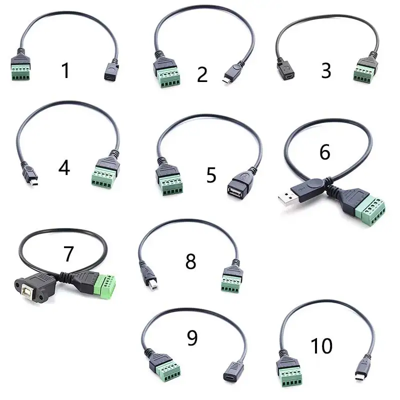 USB 2.0 Female B Micro usb mini usb Type-C Male to 5 Pin Female Bolt Screw Connector with Shield Terminal Plug Adapter Cable 1ft