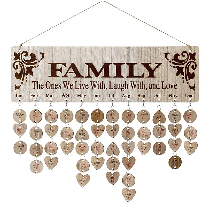 Eid  DIY Decor Wooden Calendar Pendant Family Wedding Birthday Special Days Countdown Reminder Board For Christmas Gifts