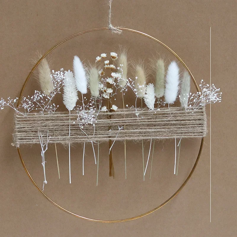 DIY Natural Dried Flowers Pampas Grass Wreath Garland For Front Door Wedding Party Hang Home Decor Wall Hoop Wreath Flowr Decor