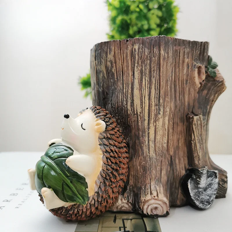 

Cute Hedgehog Pencil Pen Holder Resin Desk Organizer Stationery Container Desktop Storage for Home Office Birthday Gifts