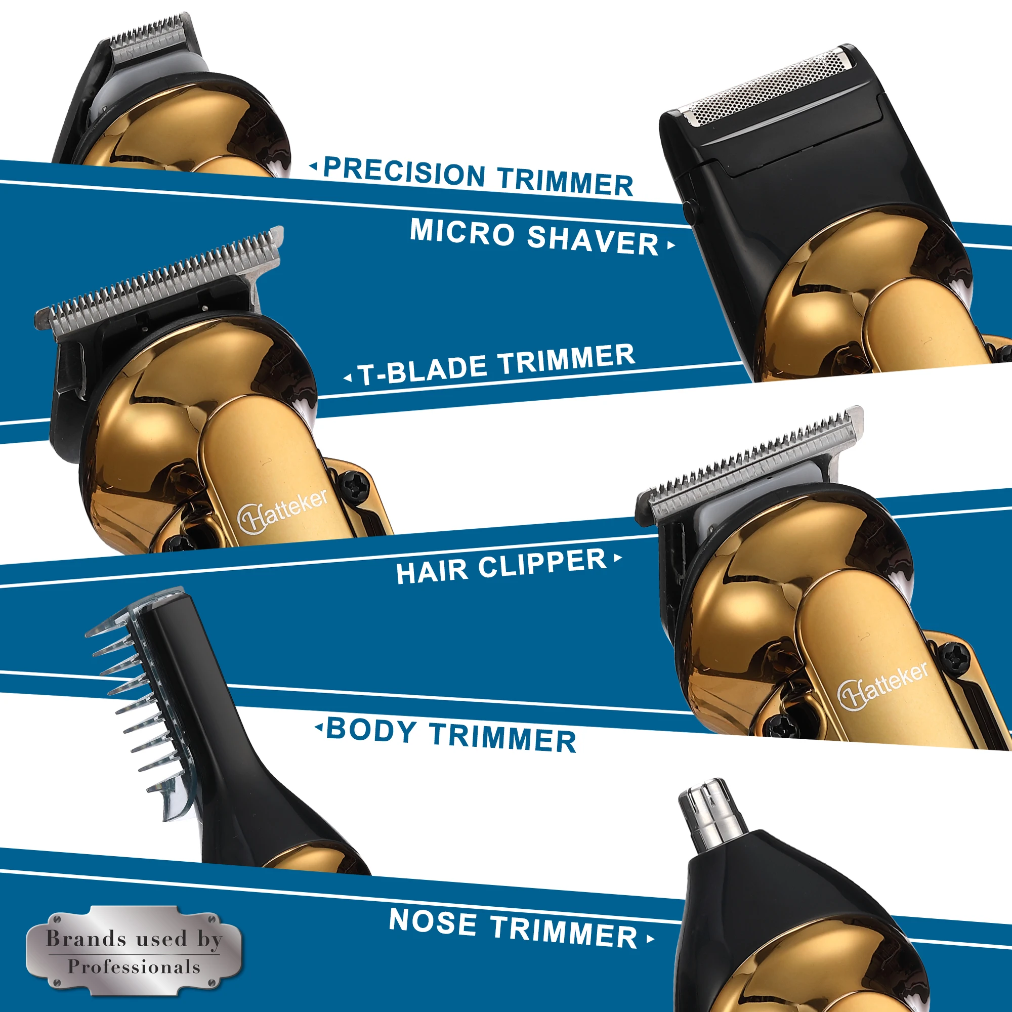 Hatteker 6-in-1 Professional Hair Clipper Ceramic Blade Male Hair Trimmer LED Display Haircut Machine USB Charging